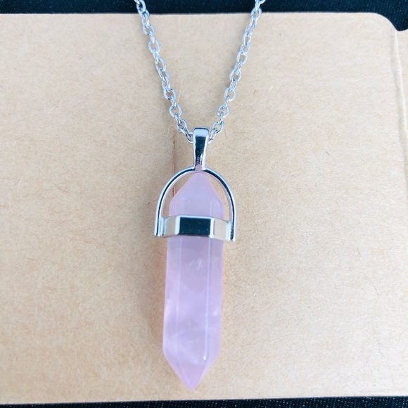Rose Quartz Crystal Pendant Necklace - Picture 2 of 4